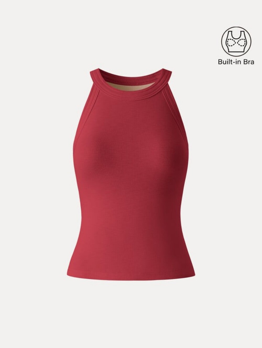 OGLMove Bra Cami Tank Slub Knit High Neck Sz L Retro Red Built In Bra NWT - Picture 4 of 7